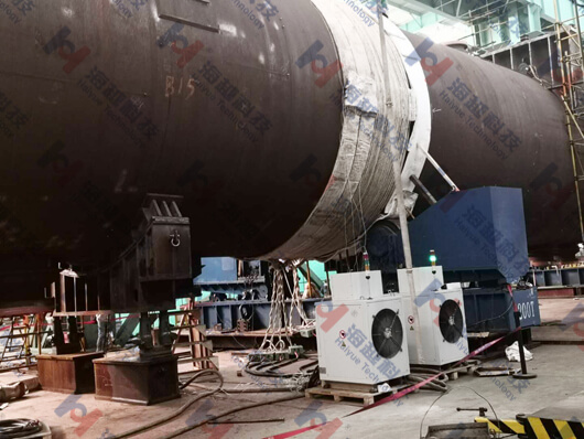 青島海越科技完成直徑5.6米高壓反應釜筒體合攏環(huán)縫焊后熱處理